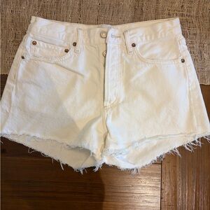 Agolde Off-White Frayed Hem Jean Shorts